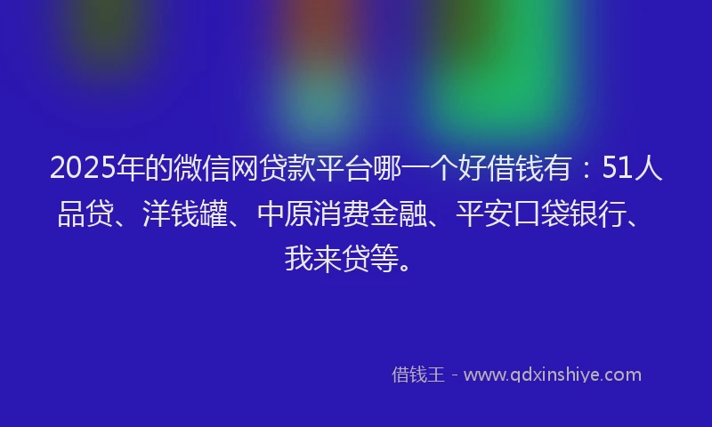 2025年的微信网贷款平台哪一个好借钱有：51人品贷、洋钱罐、中原消费金融、平安口袋银行、我来贷等。