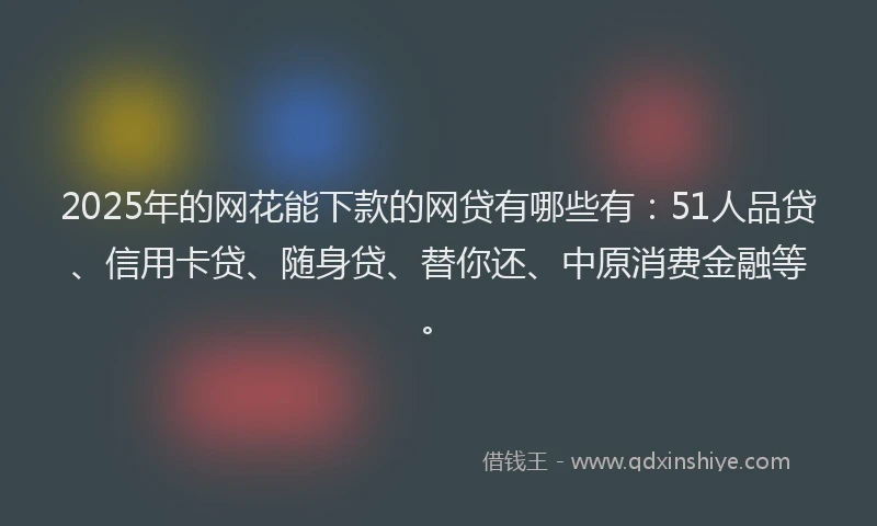 2025年的网花能下款的网贷有哪些有：51人品贷、信用卡贷、随身贷、替你还、中原消费金融等。