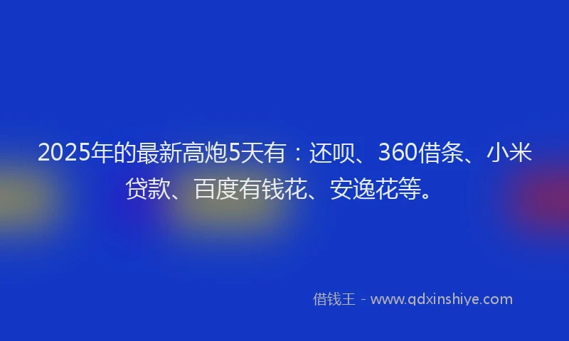 2025年的最新高炮5天有：还呗、360借条、小米贷款、百度有钱花、安逸花等。