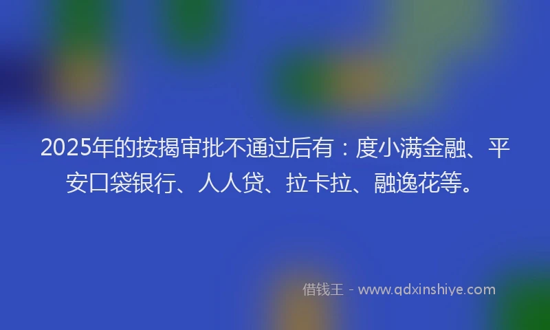 2025年的按揭审批不通过后有：度小满金融、平安口袋银行、人人贷、拉卡拉、融逸花等。