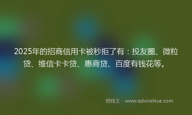 2025年的招商信用卡被秒拒了有：投友圈、微粒贷、维信卡卡贷、惠商贷、百度有钱花等。