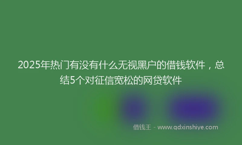 2025年热门有没有什么无视黑户的借钱软件，总结5个对征信宽松的网贷软件
