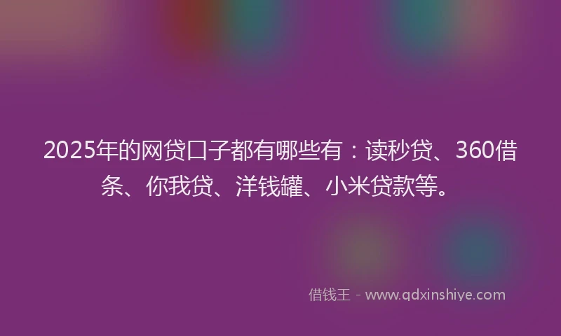 2025年的网贷口子都有哪些有：读秒贷、360借条、你我贷、洋钱罐、小米贷款等。