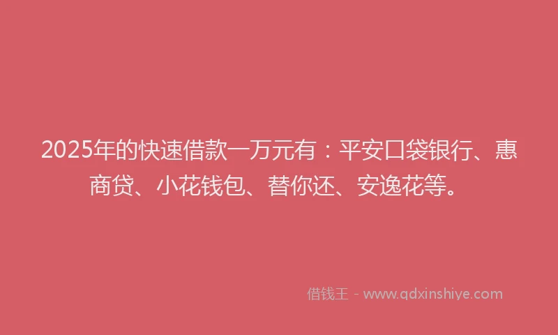2025年的快速借款一万元有：平安口袋银行、惠商贷、小花钱包、替你还、安逸花等。