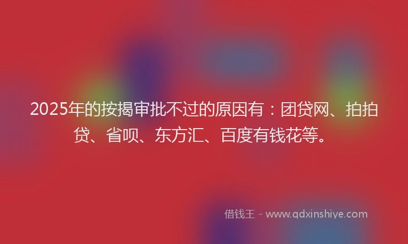 2025年的按揭审批不过的原因有：团贷网、拍拍贷、省呗、东方汇、百度有钱花等。