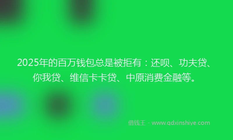 2025年的百万钱包总是被拒有：还呗、功夫贷、你我贷、维信卡卡贷、中原消费金融等。