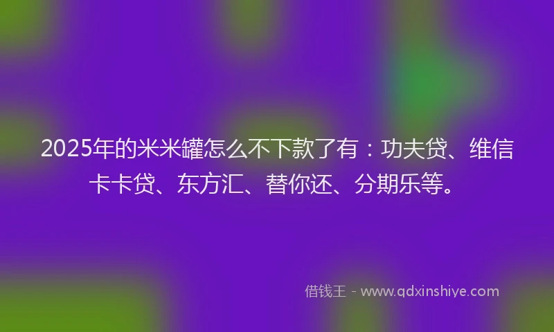 2025年的米米罐怎么不下款了有：功夫贷、维信卡卡贷、东方汇、替你还、分期乐等。