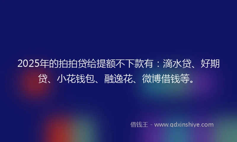 2025年的拍拍贷给提额不下款有：滴水贷、好期贷、小花钱包、融逸花、微博借钱等。