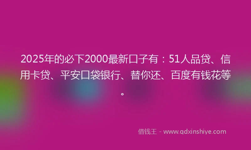 2025年的必下2000最新口子有：51人品贷、信用卡贷、平安口袋银行、替你还、百度有钱花等。