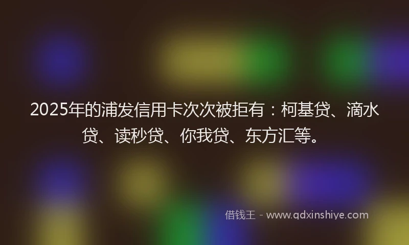 2025年的浦发信用卡次次被拒有：柯基贷、滴水贷、读秒贷、你我贷、东方汇等。