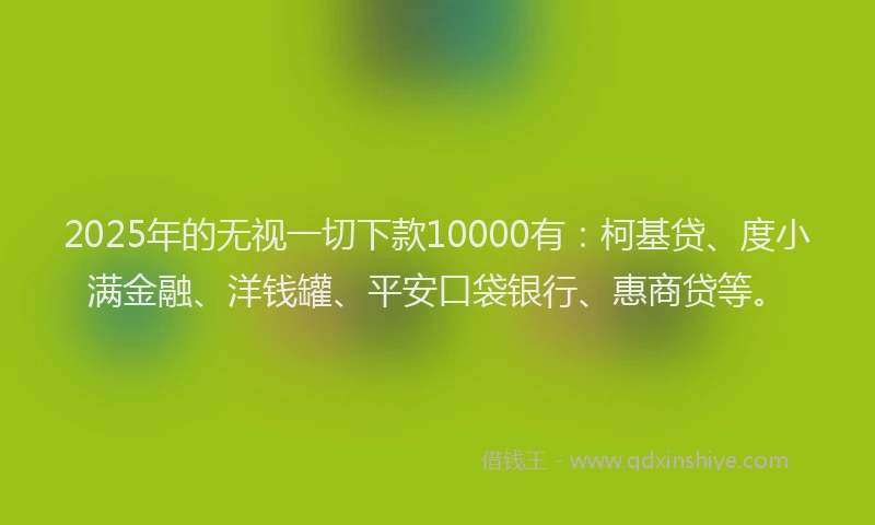 2025年的无视一切下款10000有：柯基贷、度小满金融、洋钱罐、平安口袋银行、惠商贷等。