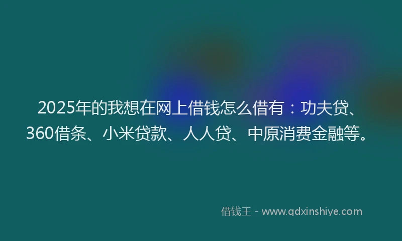 2025年的我想在网上借钱怎么借有：功夫贷、360借条、小米贷款、人人贷、中原消费金融等。
