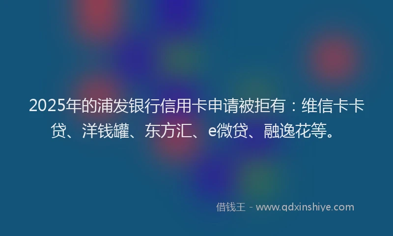 2025年的浦发银行信用卡申请被拒有：维信卡卡贷、洋钱罐、东方汇、e微贷、融逸花等。