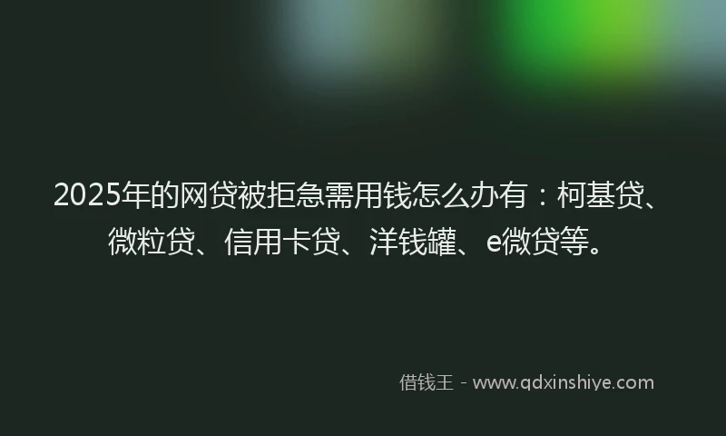 2025年的网贷被拒急需用钱怎么办有：柯基贷、微粒贷、信用卡贷、洋钱罐、e微贷等。