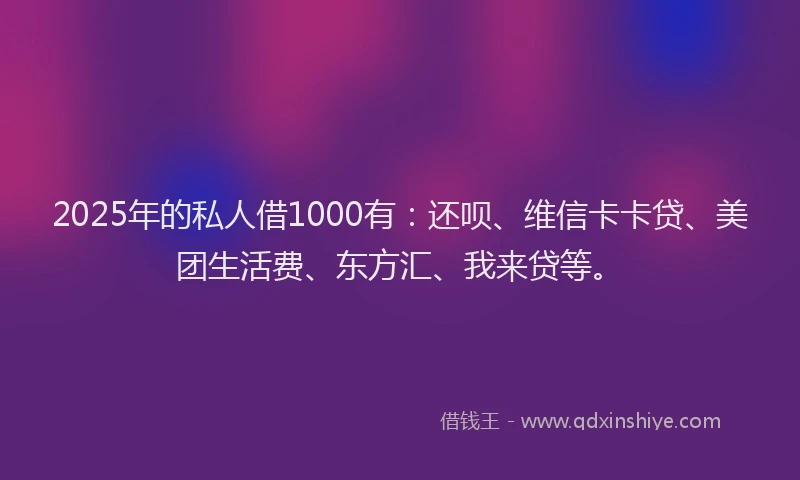 2025年的私人借1000有：还呗、维信卡卡贷、美团生活费、东方汇、我来贷等。
