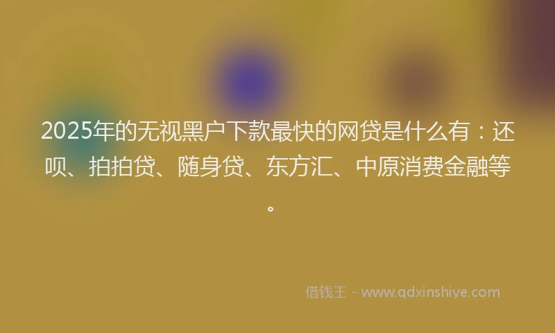 2025年的无视黑户下款最快的网贷是什么有：还呗、拍拍贷、随身贷、东方汇、中原消费金融等。