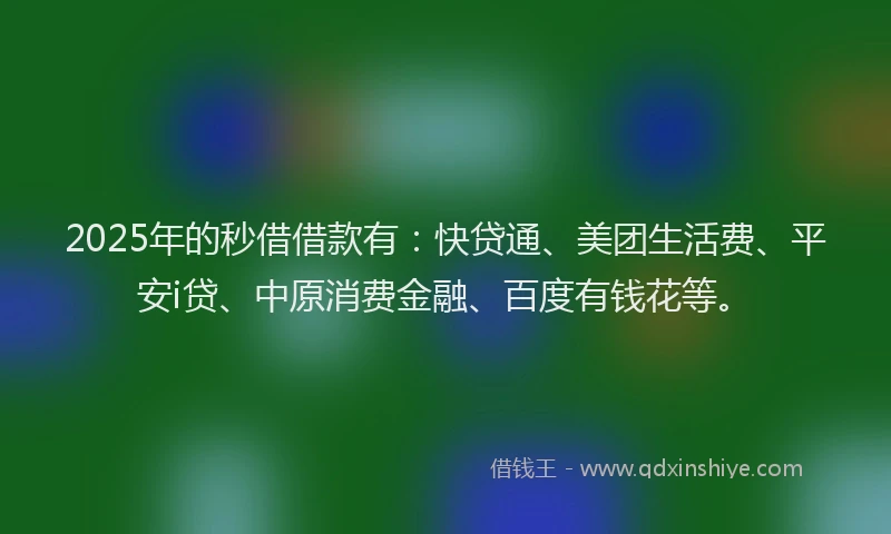 2025年的秒借借款有：快贷通、美团生活费、平安i贷、中原消费金融、百度有钱花等。