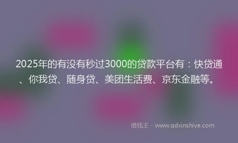 2025年的有没有秒过3000的贷款平台有：快贷通、你我贷、随身贷、美团生活费、京东金融等。