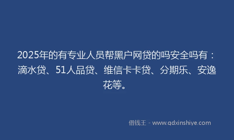 2025年的有专业人员帮黑户网贷的吗安全吗有：滴水贷、51人品贷、维信卡卡贷、分期乐、安逸花等。