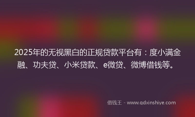 2025年的无视黑白的正规贷款平台有：度小满金融、功夫贷、小米贷款、e微贷、微博借钱等。