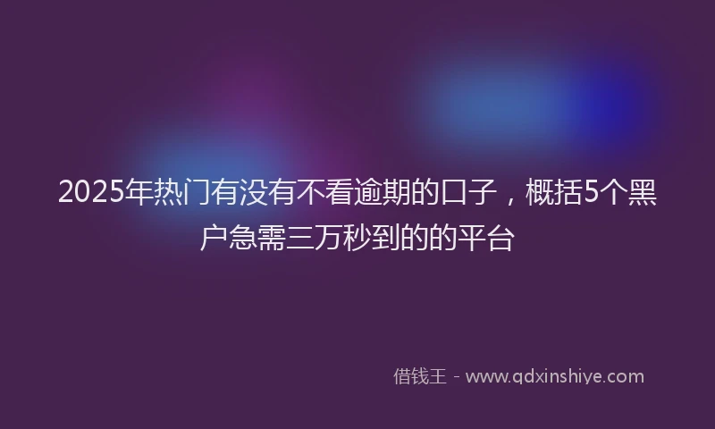 2025年热门有没有不看逾期的口子，概括5个黑户急需三万秒到的的平台