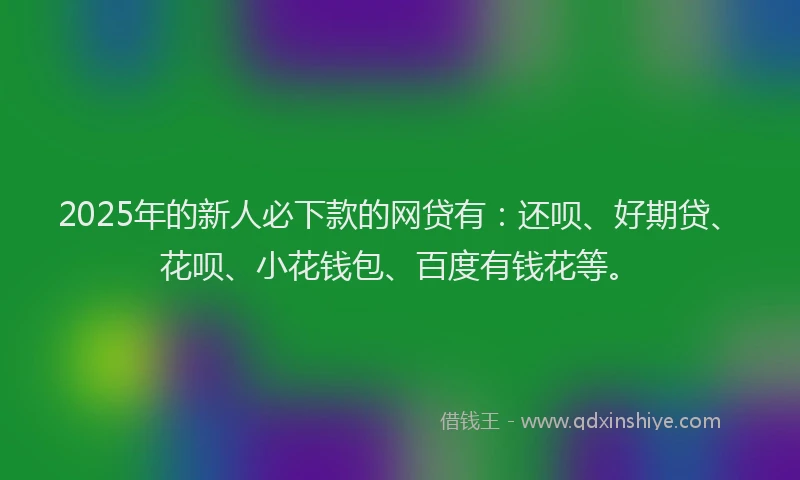 2025年的新人必下款的网贷有：还呗、好期贷、花呗、小花钱包、百度有钱花等。