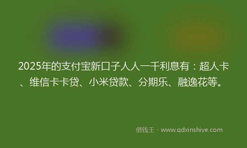2025年的支付宝新口子人人一千利息有：超人卡、维信卡卡贷、小米贷款、分期乐、融逸花等。