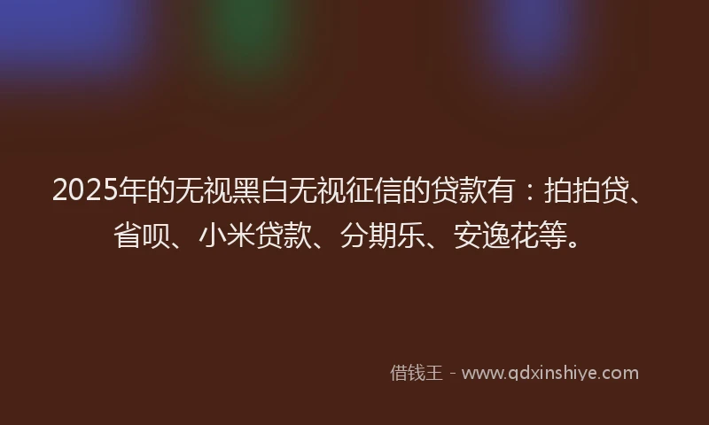 2025年的无视黑白无视征信的贷款有：拍拍贷、省呗、小米贷款、分期乐、安逸花等。