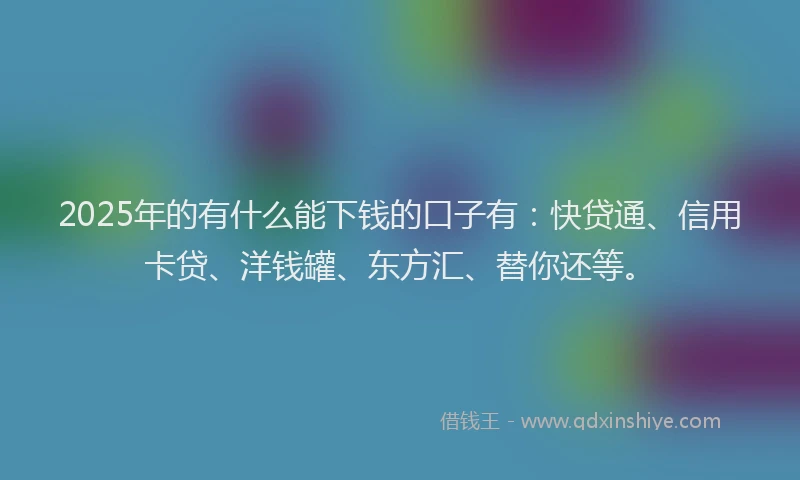 2025年的有什么能下钱的口子有：快贷通、信用卡贷、洋钱罐、东方汇、替你还等。