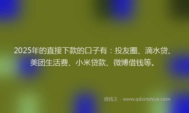 2025年的直接下款的口子有：投友圈、滴水贷、美团生活费、小米贷款、微博借钱等。