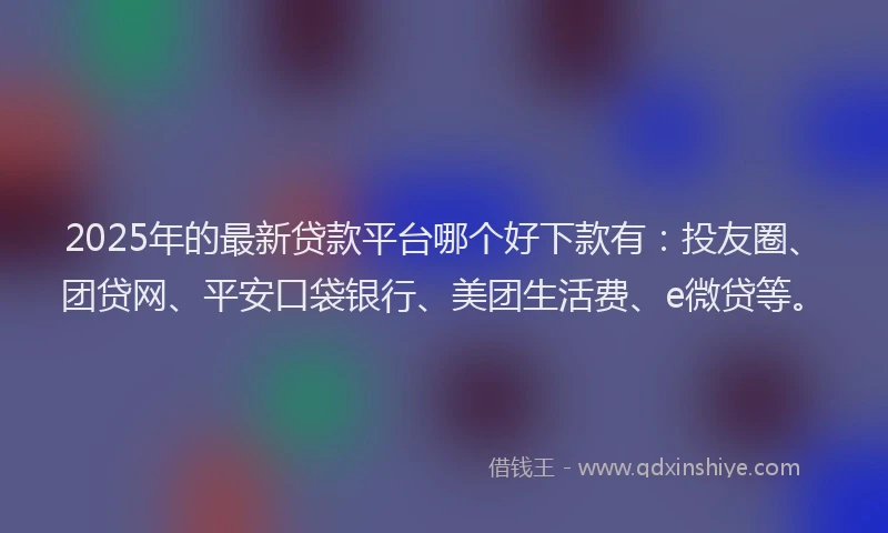 2025年的最新贷款平台哪个好下款有：投友圈、团贷网、平安口袋银行、美团生活费、e微贷等。