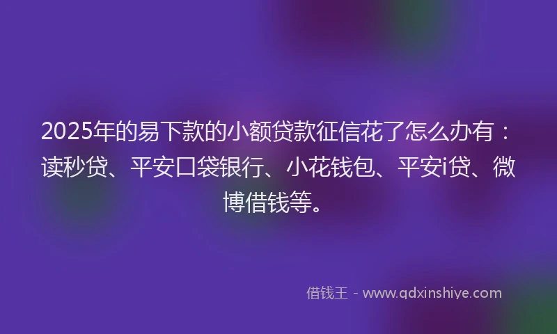 2025年的易下款的小额贷款征信花了怎么办有：读秒贷、平安口袋银行、小花钱包、平安i贷、微博借钱等。