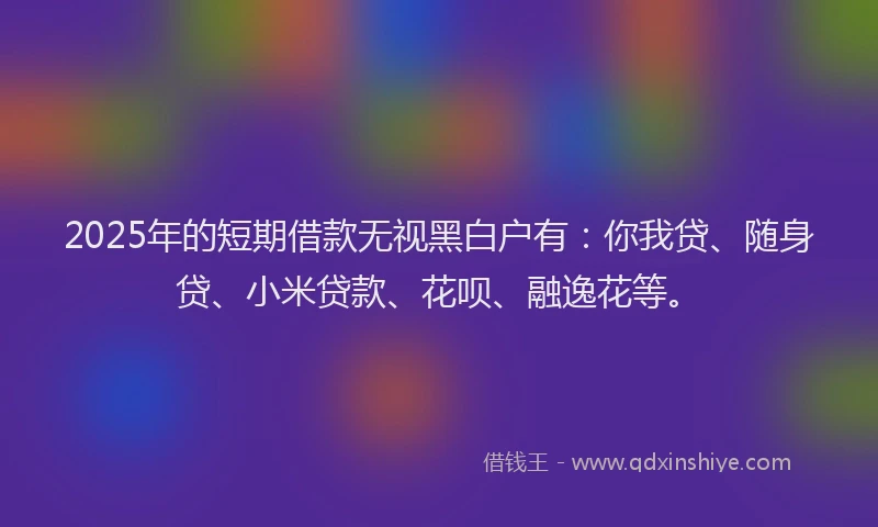 2025年的短期借款无视黑白户有：你我贷、随身贷、小米贷款、花呗、融逸花等。