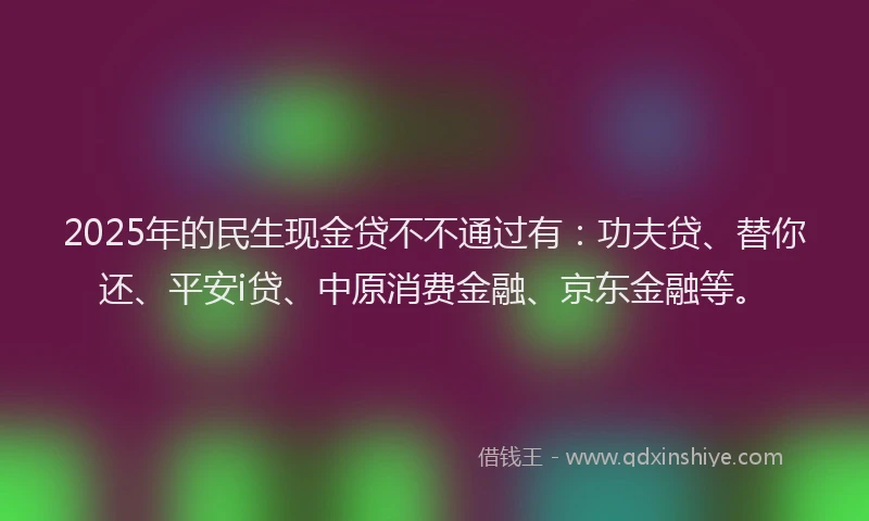 2025年的民生现金贷不不通过有：功夫贷、替你还、平安i贷、中原消费金融、京东金融等。