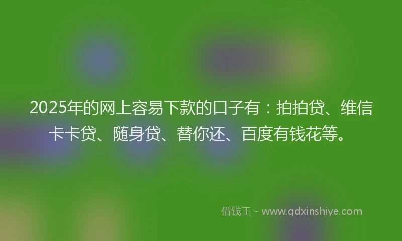 2025年的网上容易下款的口子有：拍拍贷、维信卡卡贷、随身贷、替你还、百度有钱花等。