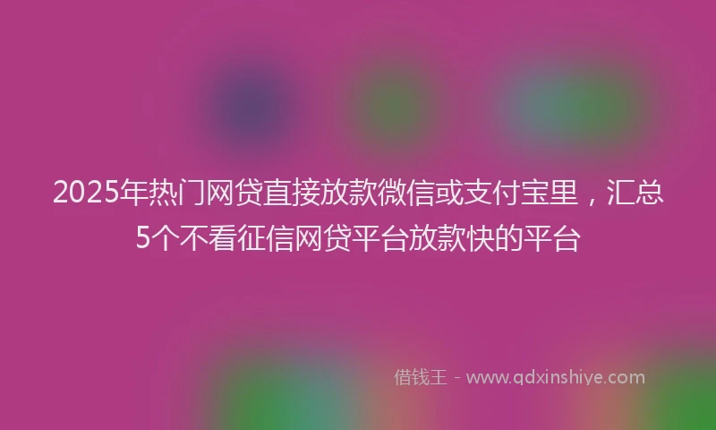 2025年热门网贷直接放款微信或支付宝里，汇总5个不看征信网贷平台放款快的平台
