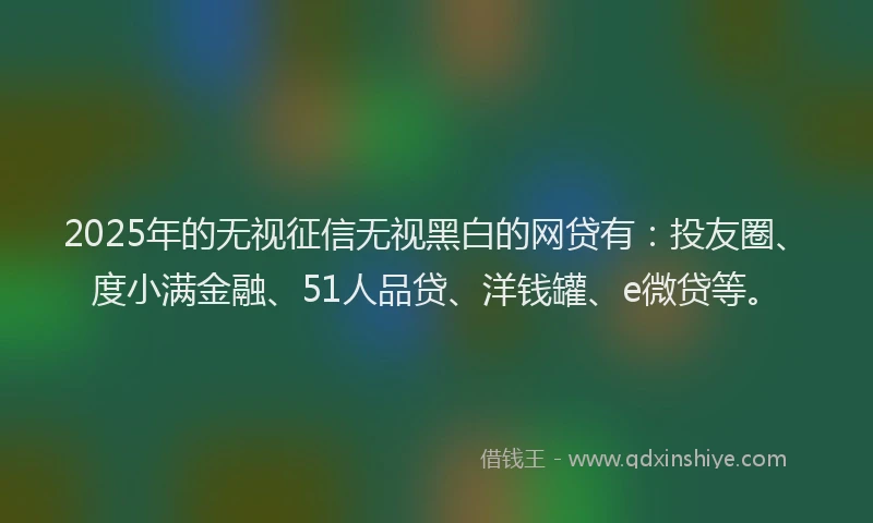 2025年的无视征信无视黑白的网贷有:投友圈、度小满金融、51人品贷、洋钱罐、e微贷等。