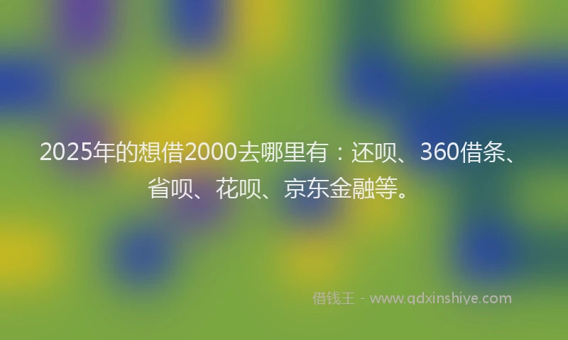2025年的想借2000去哪里有：还呗、360借条、省呗、花呗、京东金融等。