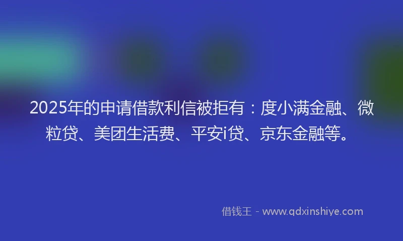 2025年的申请借款利信被拒有：度小满金融、微粒贷、美团生活费、平安i贷、京东金融等。