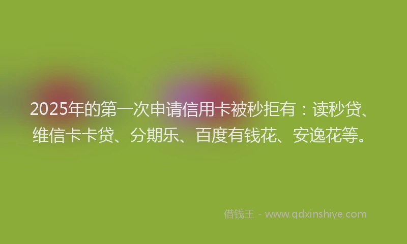 2025年的第一次申请信用卡被秒拒有：读秒贷、维信卡卡贷、分期乐、百度有钱花、安逸花等。