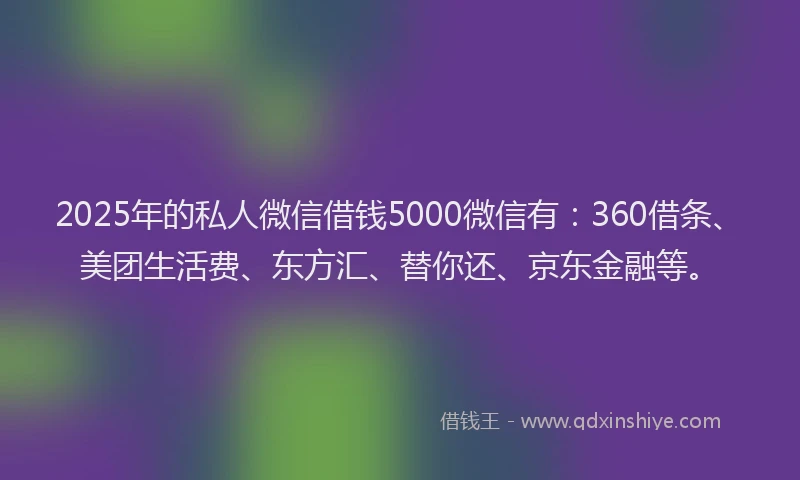 2025年的私人微信借钱5000微信有：360借条、美团生活费、东方汇、替你还、京东金融等。