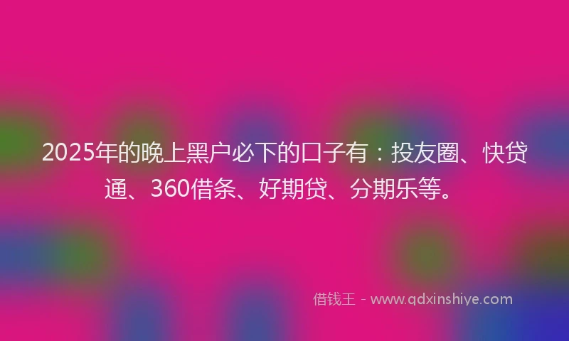 2025年的晚上黑户必下的口子有：投友圈、快贷通、360借条、好期贷、分期乐等。