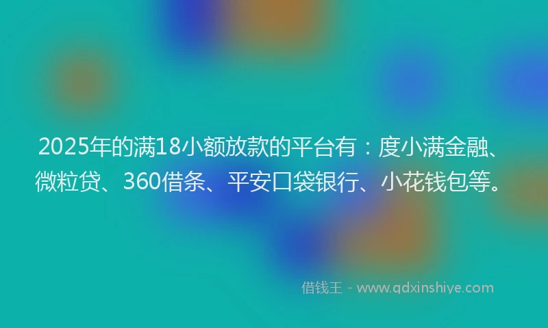 2025年的满18小额放款的平台有：度小满金融、微粒贷、360借条、平安口袋银行、小花钱包等。
