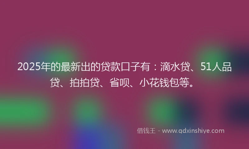 2025年的最新出的贷款口子有：滴水贷、51人品贷、拍拍贷、省呗、小花钱包等。