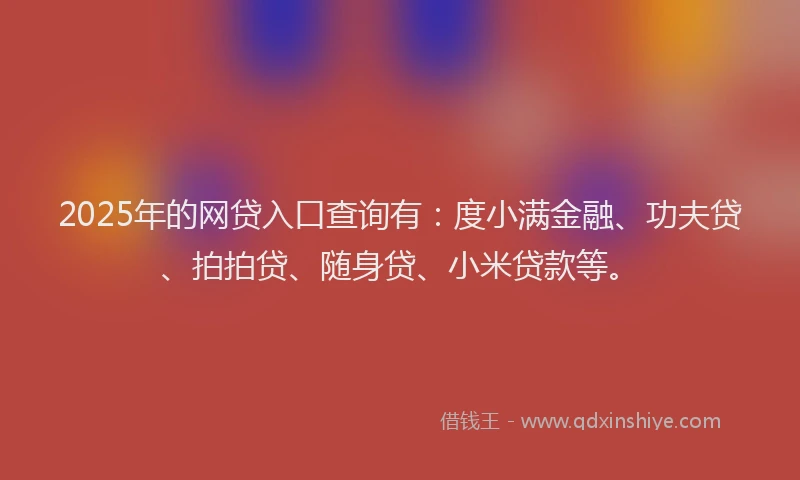 2025年的网贷入口查询有：度小满金融、功夫贷、拍拍贷、随身贷、小米贷款等。