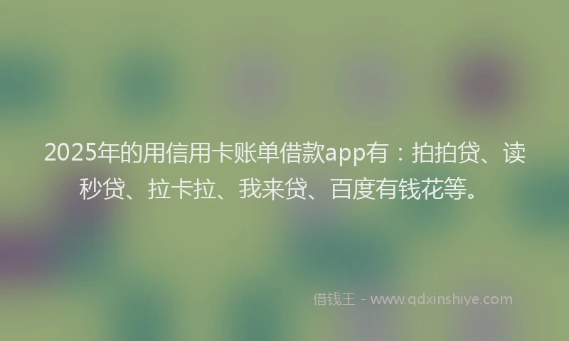 2025年的用信用卡账单借款app有：拍拍贷、读秒贷、拉卡拉、我来贷、百度有钱花等。