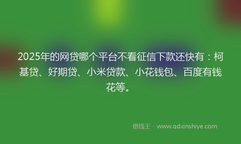 2025年的网贷哪个平台不看征信下款还快有：柯基贷、好期贷、小米贷款、小花钱包、百度有钱花等。