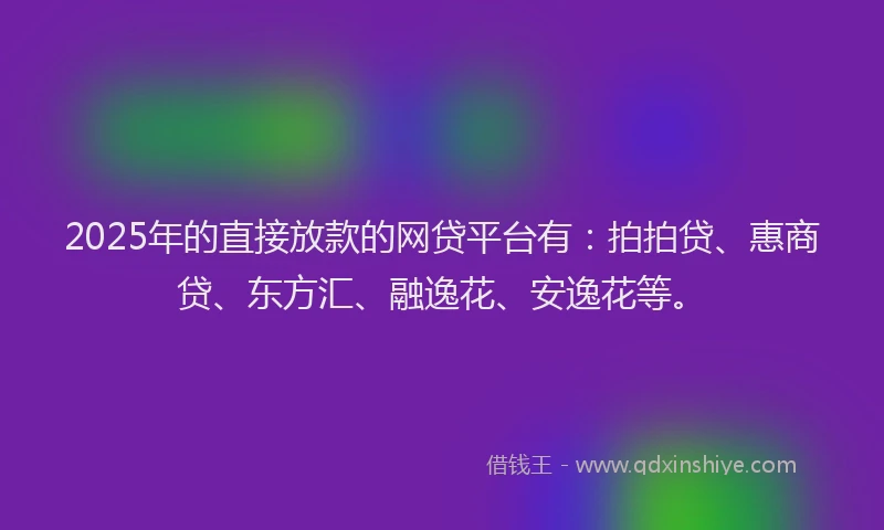 2025年的直接放款的网贷平台有：拍拍贷、惠商贷、东方汇、融逸花、安逸花等。