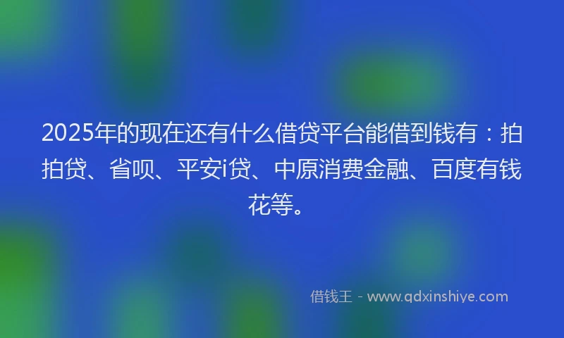 2025年的现在还有什么借贷平台能借到钱有：拍拍贷、省呗、平安i贷、中原消费金融、百度有钱花等。