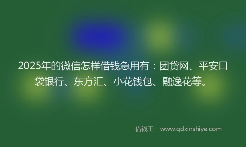 2025年的微信怎样借钱急用有：团贷网、平安口袋银行、东方汇、小花钱包、融逸花等。